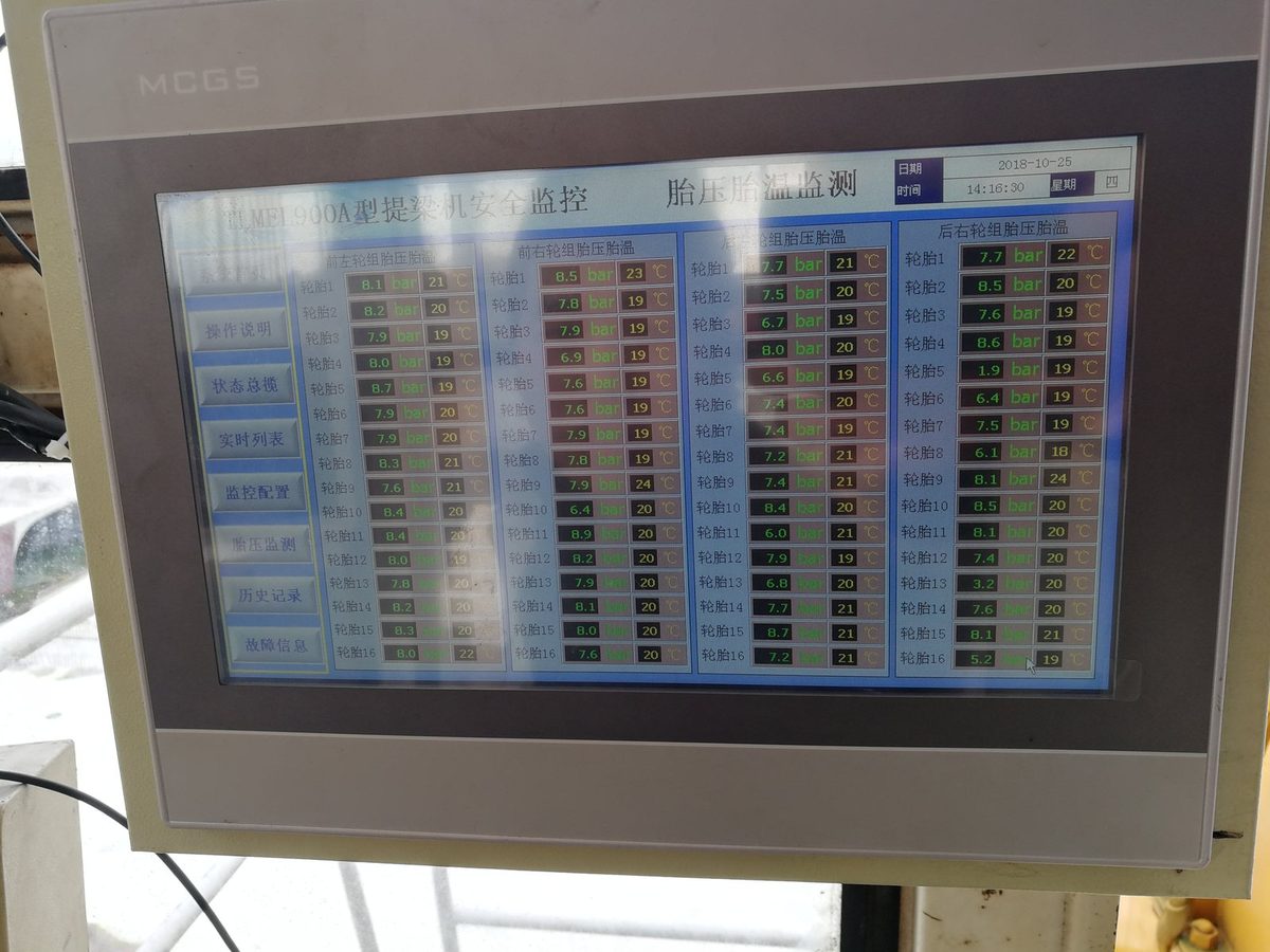 TPMS display installed inside a heavy vehicle cab